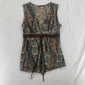 Agenda Teal & Brown Paisley Sleeveless Romper